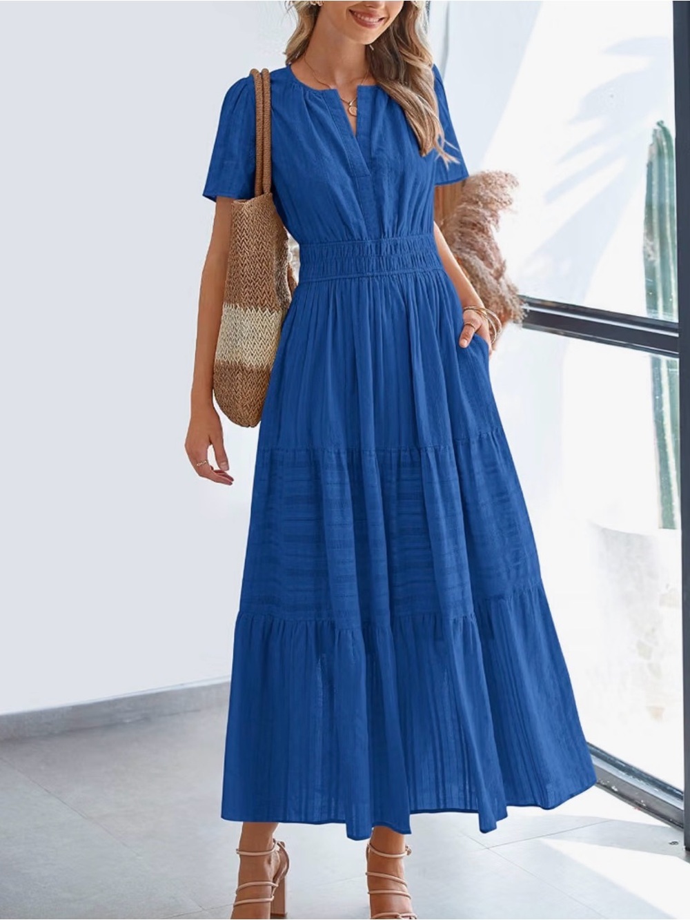 Blue Short-Sleeve Midi Dress - NWT
